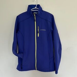Women’s Columbia Softshell Fitted Blue Jacket with Yellow Accents